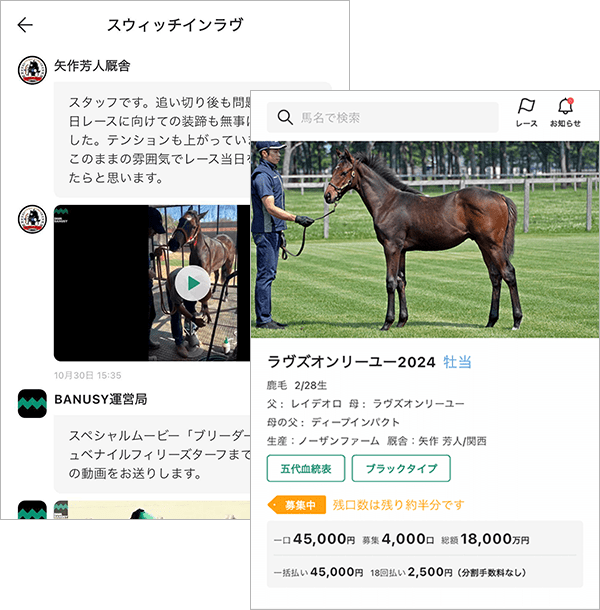 アプリ 募集馬画面